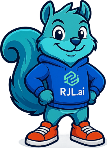 A friendly robot mascot for RJL.ai, representing the future of AI-native development.